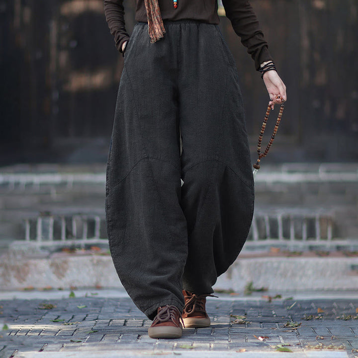 Pantalones térmicos de algodón ramio con cintura elástica para mujer, de Buddha Stones, con bolsillos, para invierno - image 21