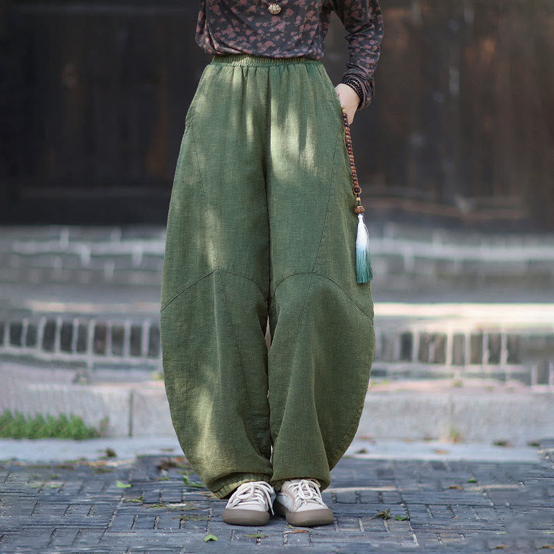 Pantalones térmicos de algodón ramio con cintura elástica para mujer, de Buddha Stones, con bolsillos, para invierno - image 29