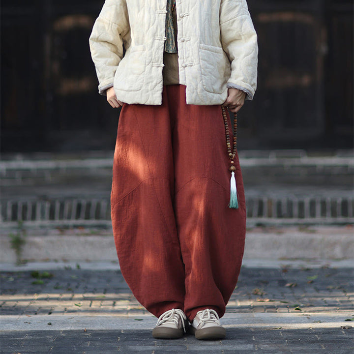 Pantalones térmicos de algodón ramio con cintura elástica para mujer, de Buddha Stones, con bolsillos, para invierno - image 35
