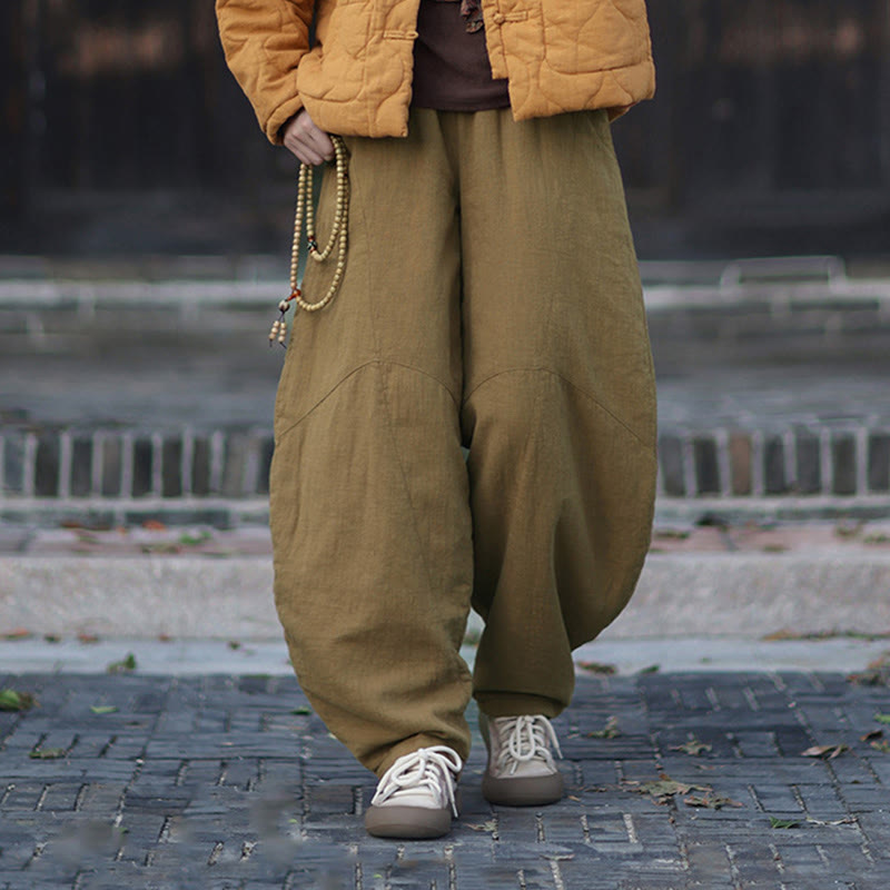 Pantalones térmicos de algodón ramio con cintura elástica para mujer, de Buddha Stones, con bolsillos, para invierno - image 38