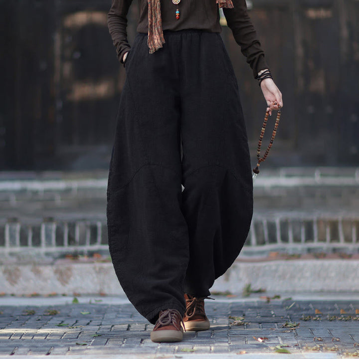 Pantalones térmicos de algodón ramio con cintura elástica para mujer, de Buddha Stones, con bolsillos, para invierno - image 43