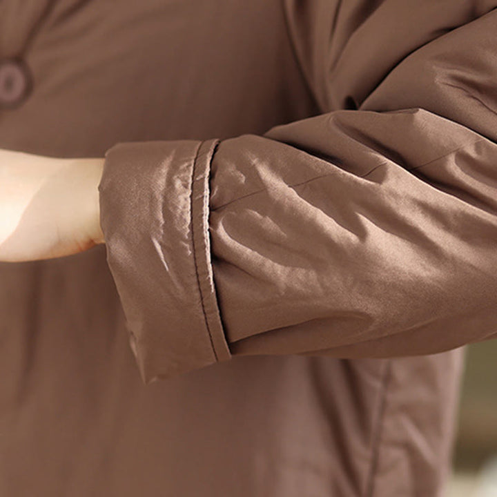 Abrigo térmico de algodón para mujer, de manga larga, con botones y cuello en V y bolsillos , de Buddha Stones, para invierno - image 9
