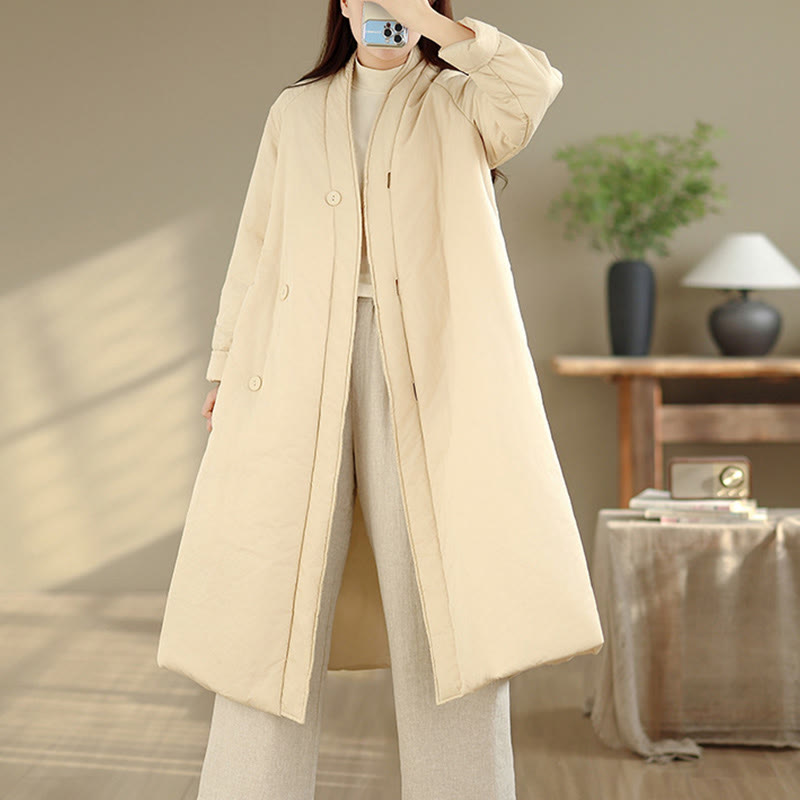 Abrigo térmico de algodón para mujer, de manga larga, con botones y cuello en V y bolsillos , de Buddha Stones, para invierno - image 17