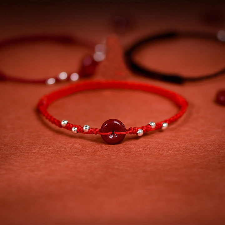 Pulsera tobillera ajustable con bendición de cuerda hecha a mano con hebilla de paz y cinabrio de Buddha Stones - image 0