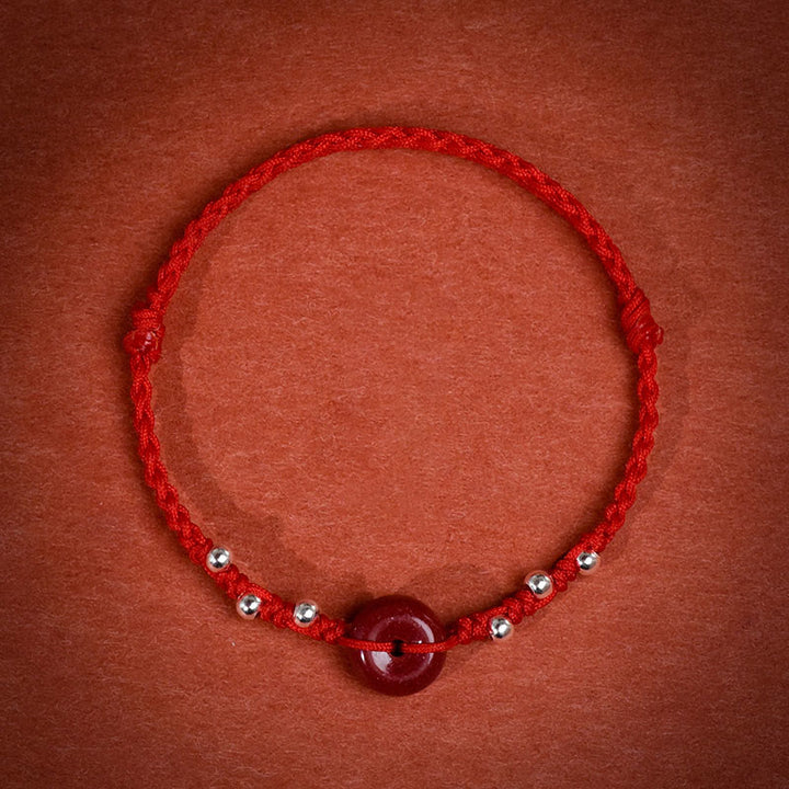 Pulsera tobillera ajustable con bendición de cuerda hecha a mano con hebilla de paz y cinabrio de Buddha Stones - Tobillera de hilo rojo (circunferencia de 22 a 30 cm) - image 1