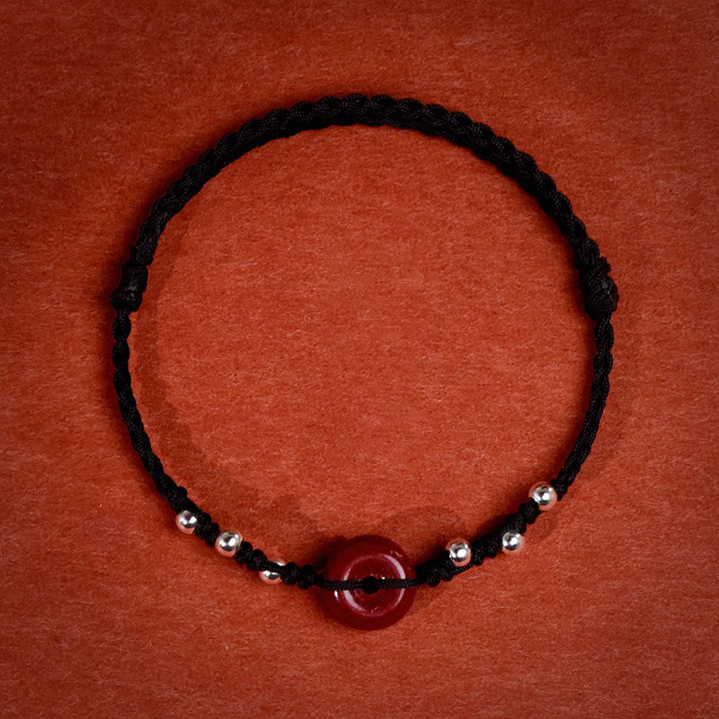 Pulsera tobillera ajustable con bendición de cuerda hecha a mano con hebilla de paz y cinabrio de Buddha Stones - Tobillera de hilo negro (circunferencia de 22 a 30 cm) - image 19