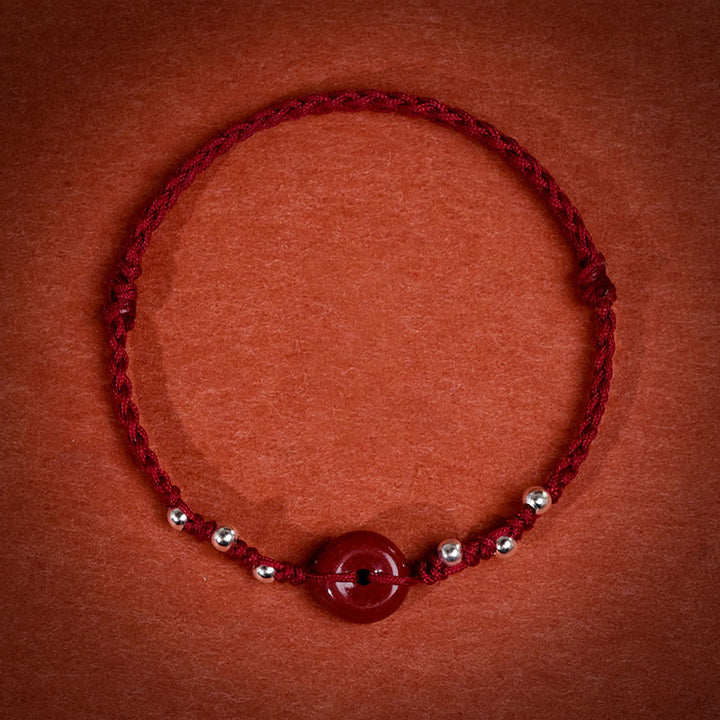 Pulsera tobillera ajustable con bendición de cuerda hecha a mano con hebilla de paz y cinabrio de Buddha Stones - Tobillera de hilo rojo oscuro (circunferencia de 22 a 30 cm) - image 13