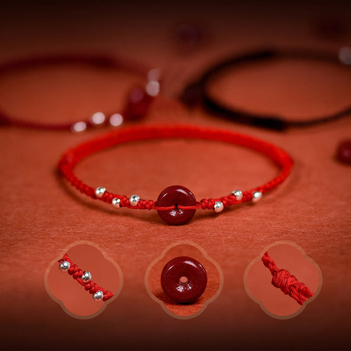 Pulsera tobillera ajustable con bendición de cuerda hecha a mano con hebilla de paz y cinabrio de Buddha Stones - image 6