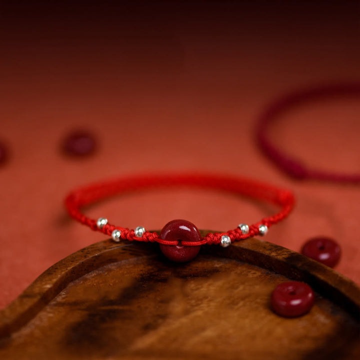 Pulsera tobillera ajustable con bendición de cuerda hecha a mano con hebilla de paz y cinabrio de Buddha Stones - image 5