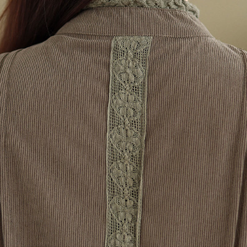 Vestido midi de pana de manga larga con botones, plisado y bolsillos para mujer de Buddha Stones Winter - image 8