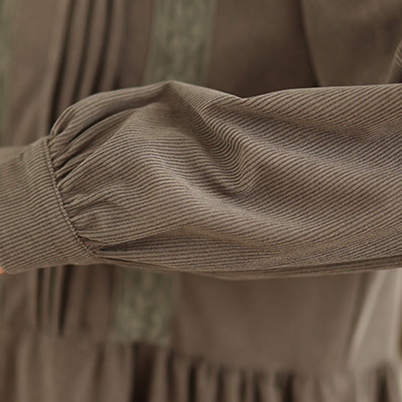 Vestido midi de pana de manga larga con botones, plisado y bolsillos para mujer de Buddha Stones Winter - image 10