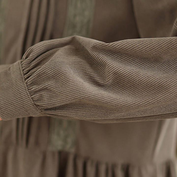 Vestido midi de pana de manga larga con botones, plisado y bolsillos para mujer de Buddha Stones Winter - image 10