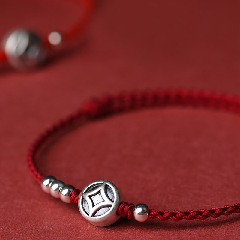 Pulsera tobillera con dije de moneda de cobre y Buddha Stones en plata de ley 999 hecha a mano. - image 6