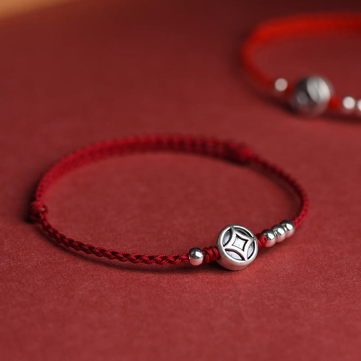 Pulsera tobillera con dije de moneda de cobre y Buddha Stones en plata de ley 999 hecha a mano. - image 2