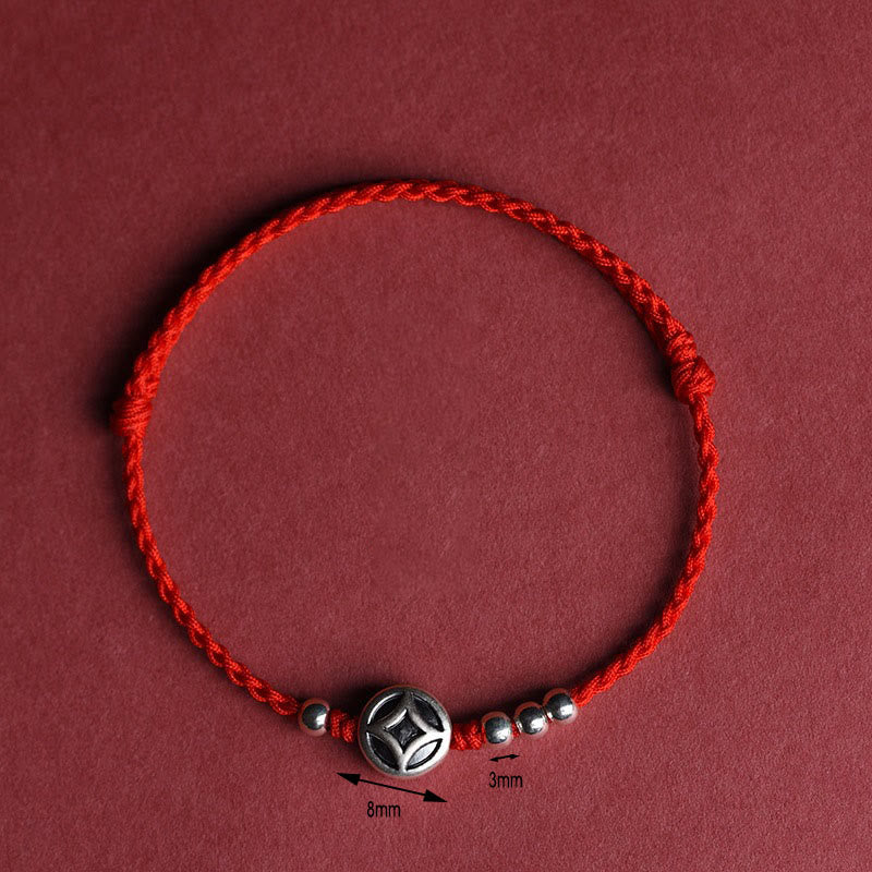 Pulsera tobillera con dije de moneda de cobre y Buddha Stones en plata de ley 999 hecha a mano. - image 3