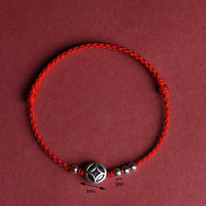 Pulsera tobillera con dije de moneda de cobre y Buddha Stones en plata de ley 999 hecha a mano. - image 3