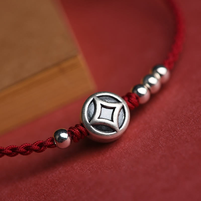 Pulsera tobillera con dije de moneda de cobre y Buddha Stones en plata de ley 999 hecha a mano. - image 7