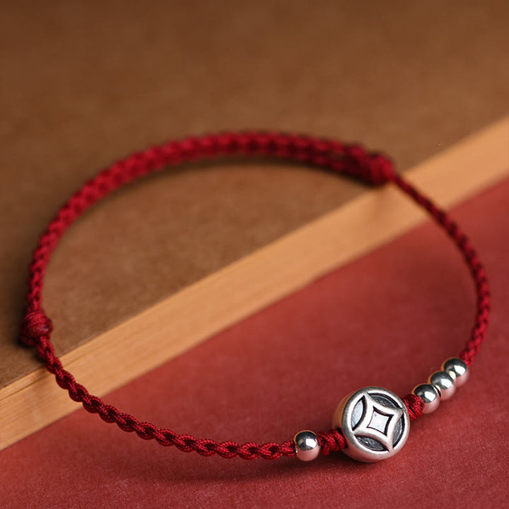 Pulsera tobillera con dije de moneda de cobre y Buddha Stones en plata de ley 999 hecha a mano. - image 5