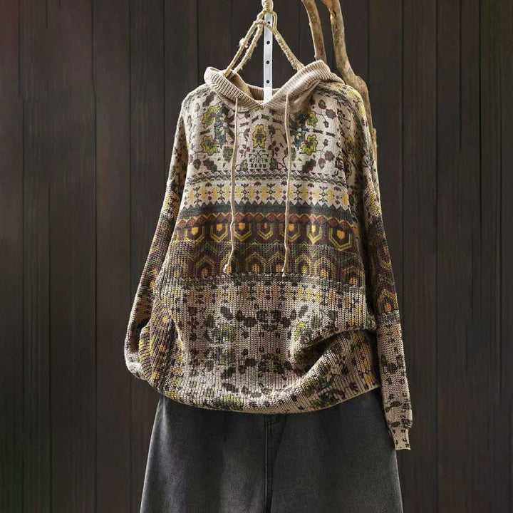 Sudadera con capucha de punto de manga larga para mujer, de algodón, con diseño de flores geométricas y Buddha Stones - Beige - US4-6, UK/AU8-10, EU36-38 (F) - image 0