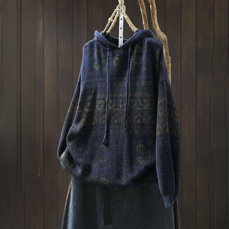 Sudadera con capucha de punto de manga larga para mujer, de algodón, con diseño de flores geométricas y Buddha Stones - Marina de guerra - US4-6, UK/AU8-10, EU36-38 (F) - image 11