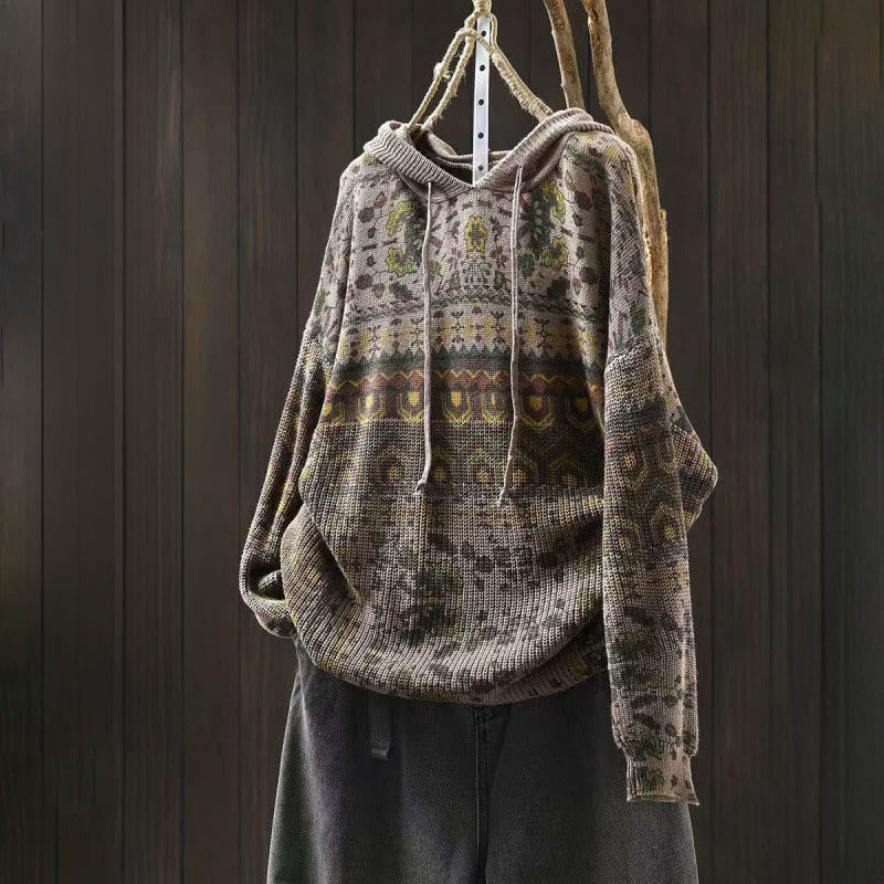 Sudadera con capucha de punto de manga larga para mujer, de algodón, con diseño de flores geométricas y Buddha Stones - Caqui oscuro - US4-6, UK/AU8-10, EU36-38 (F) - image 12