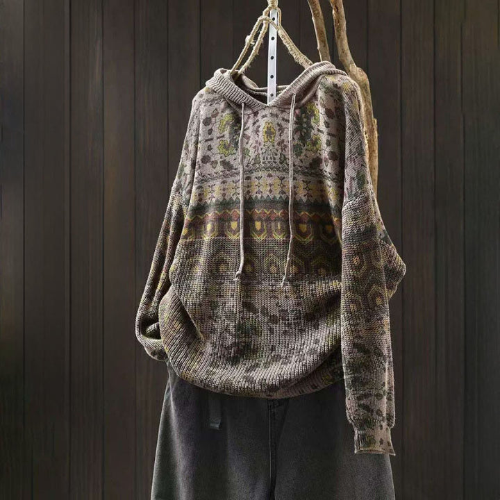 Sudadera con capucha de punto de manga larga para mujer, de algodón, con diseño de flores geométricas y Buddha Stones - Caqui oscuro - US4-6, UK/AU8-10, EU36-38 (F) - image 12