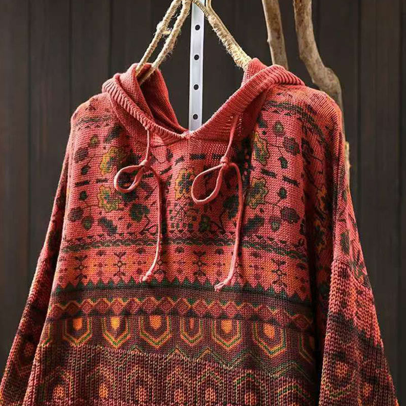 Sudadera con capucha de punto de manga larga para mujer, de algodón, con diseño de flores geométricas y Buddha Stones - image 4