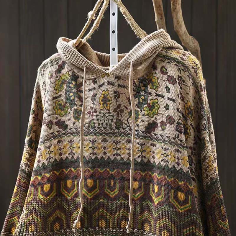 Sudadera con capucha de punto de manga larga para mujer, de algodón, con diseño de flores geométricas y Buddha Stones - image 1