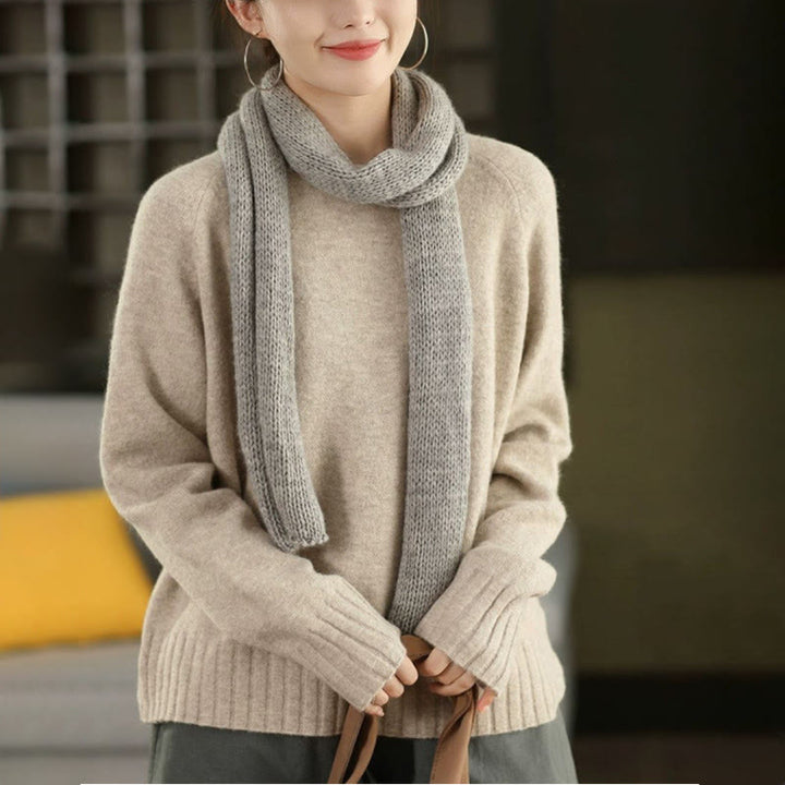 Suéter de punto de algodón de manga larga y cuello redondo de invierno para mujer con Buddha Stones - Beige - US4, UK/AU8, EU36 (F) - image 12