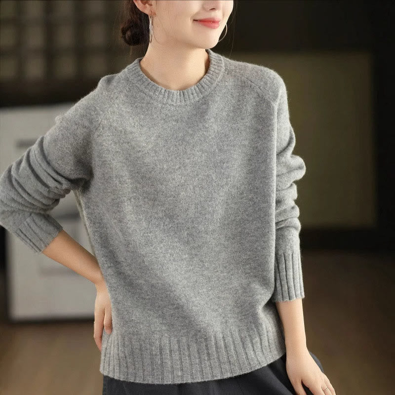 Suéter de punto de algodón de manga larga y cuello redondo de invierno para mujer con Buddha Stones - Gris claro - US4, UK/AU8, EU36 (F) - image 13