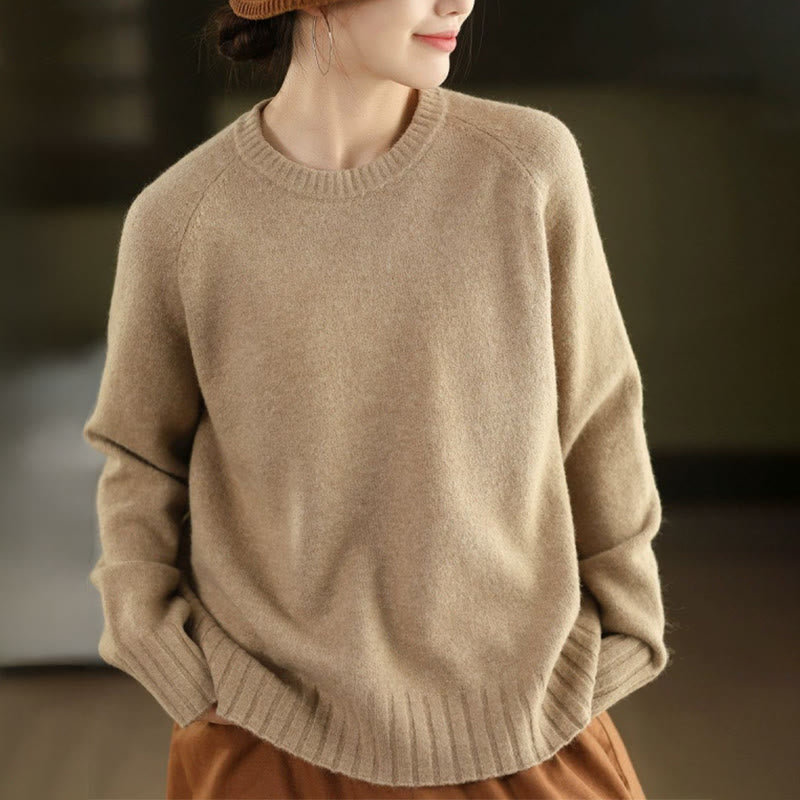 Suéter de punto de algodón de manga larga y cuello redondo de invierno para mujer con Buddha Stones - Trigo - US4, UK/AU8, EU36 (F) - image 14