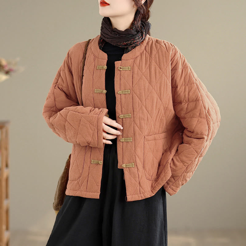 Chaqueta térmica de algodón de manga larga para mujer con bolsillos y botones de rana de invierno de Buddha Stones. - SandyBrown - US14，UK/AU18，EU46 (2XL) - image 0