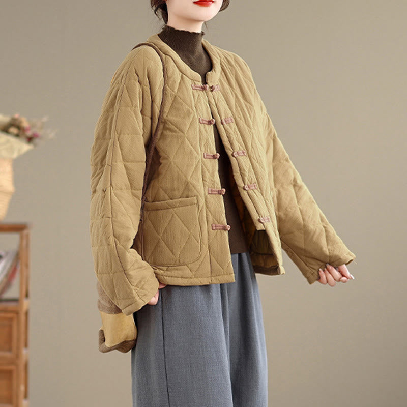 Chaqueta térmica de algodón de manga larga para mujer con bolsillos y botones de rana de invierno de Buddha Stones. - image 8