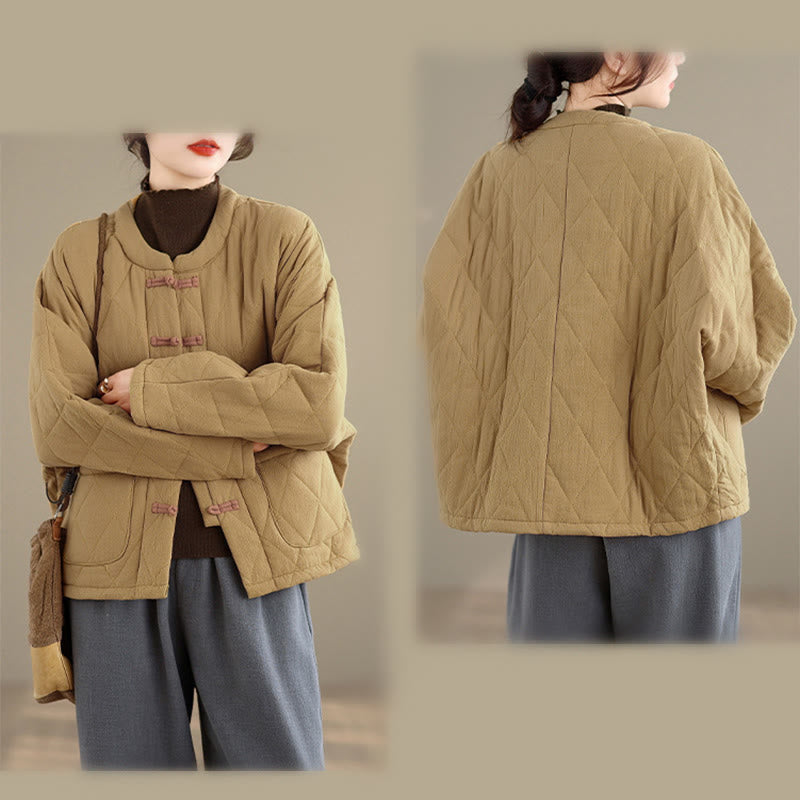 Chaqueta térmica de algodón de manga larga para mujer con bolsillos y botones de rana de invierno de Buddha Stones. - image 10