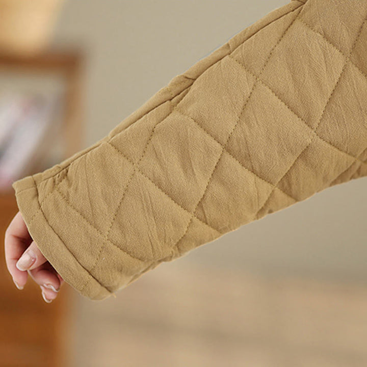 Chaqueta térmica de algodón de manga larga para mujer con bolsillos y botones de rana de invierno de Buddha Stones. - image 15