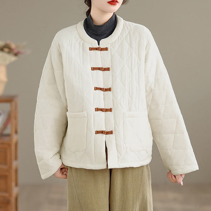 Chaqueta térmica de algodón de manga larga para mujer con bolsillos y botones de rana de invierno de Buddha Stones. - image 20