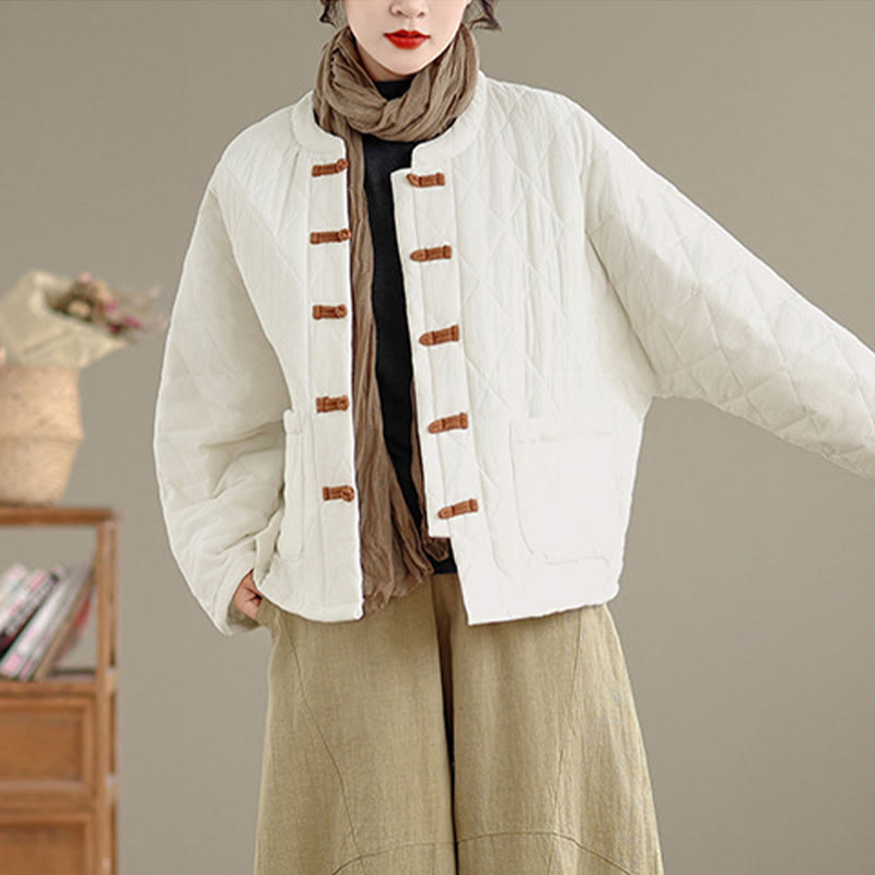 Chaqueta térmica de algodón de manga larga para mujer con bolsillos y botones de rana de invierno de Buddha Stones. - image 21