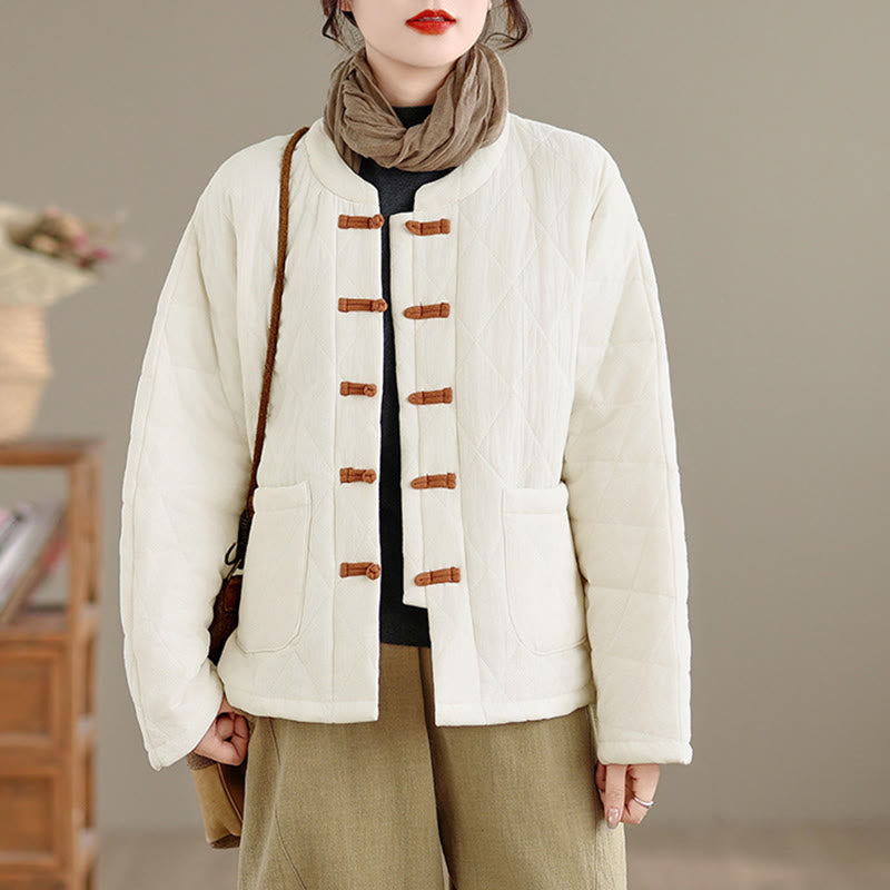 Chaqueta térmica de algodón de manga larga para mujer con bolsillos y botones de rana de invierno de Buddha Stones. - image 17