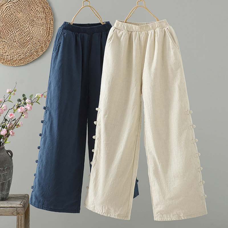 Pantalones rectos térmicos de algodón con diseño de rana y cintura elástica de Buddha Stones para mujer, con bolsillos, para invierno - image 0