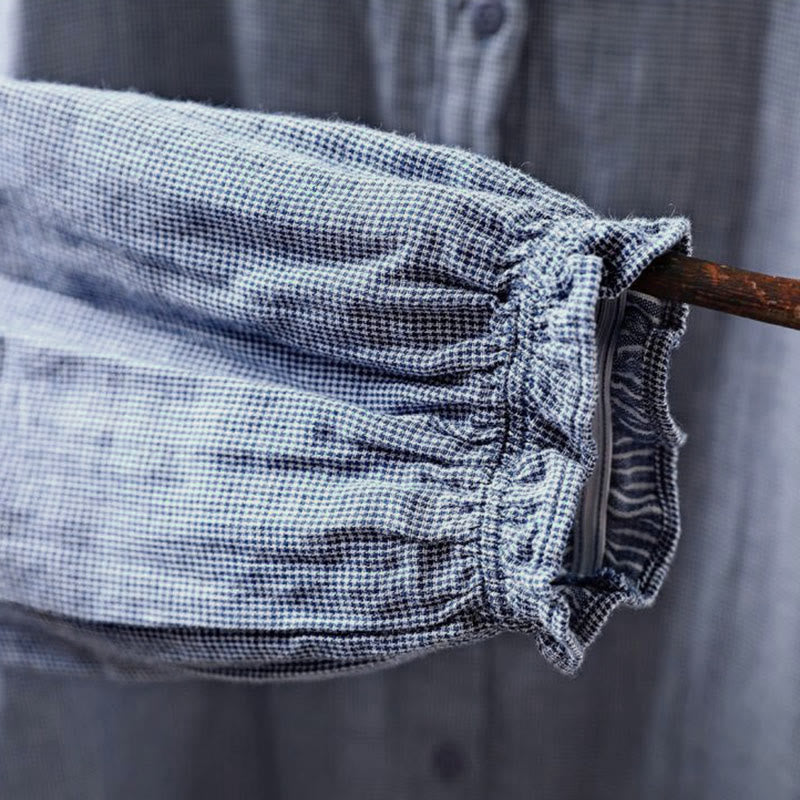 Camisa de algodón de manga larga para mujer con cuello con volantes y botones a cuadros pequeños de Buddha Stones Fall - image 9