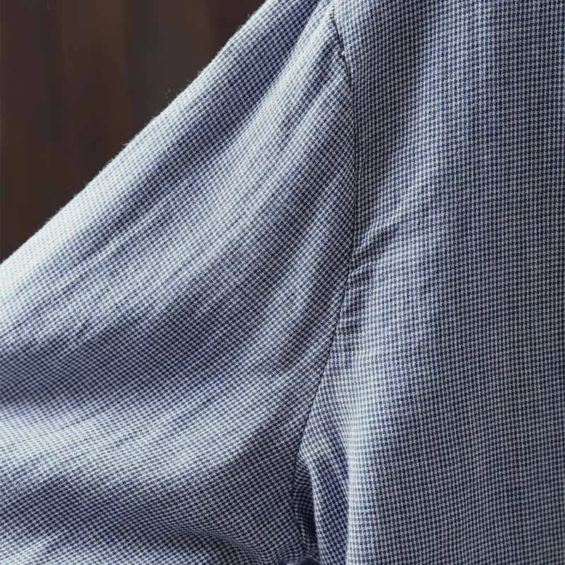 Camisa de algodón de manga larga para mujer con cuello con volantes y botones a cuadros pequeños de Buddha Stones Fall - image 8