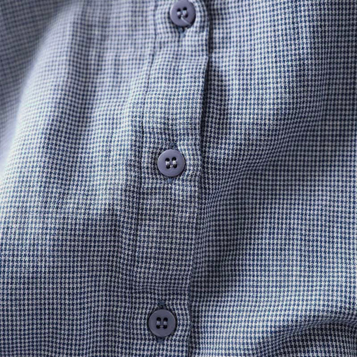 Camisa de algodón de manga larga para mujer con cuello con volantes y botones a cuadros pequeños de Buddha Stones Fall - image 7