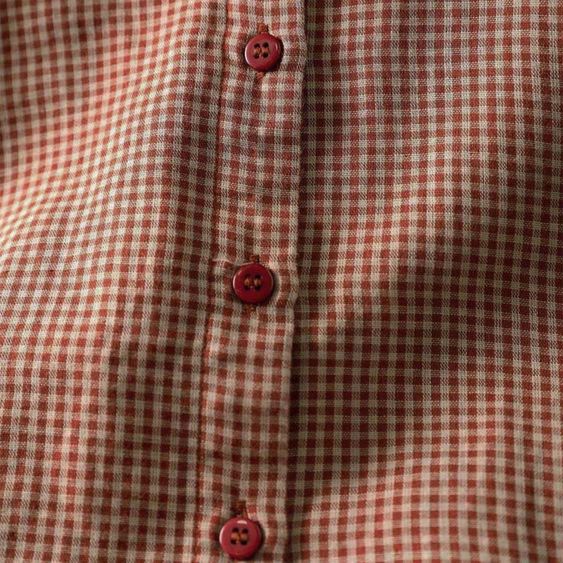 Camisa de algodón de manga larga para mujer con cuello con volantes y botones a cuadros pequeños de Buddha Stones Fall - image 7