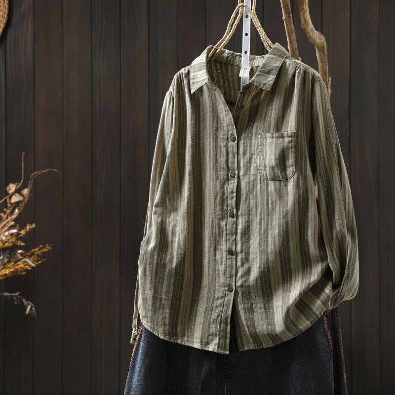 Camisa de algodón de manga larga con cuello alto y botones para mujer con Buddha Stones - Verde mar oscuro - US6, UK/AU10, EU38 (L) - image 25