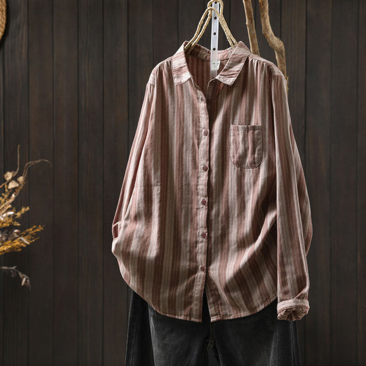 Camisa de algodón de manga larga con cuello alto y botones para mujer con Buddha Stones - IndianRed - US6, UK/AU10, EU38 (L) - image 13