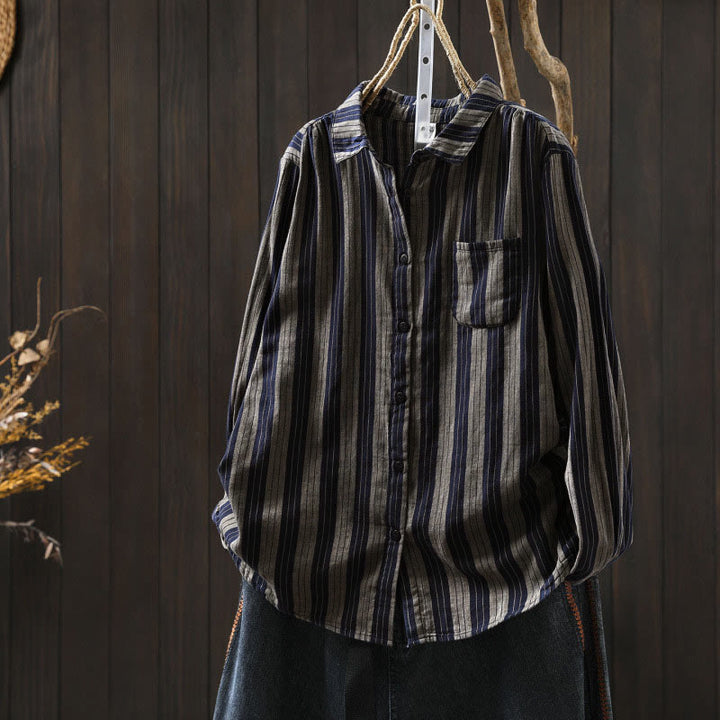 Camisa de algodón de manga larga con cuello alto y botones para mujer con Buddha Stones - Gris pizarra claro - US6, UK/AU10, EU38 (L) - image 27