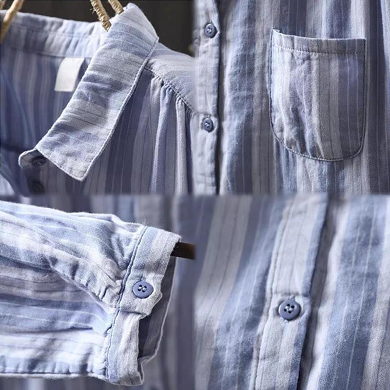 Camisa de algodón de manga larga con cuello alto y botones para mujer con Buddha Stones - image 12