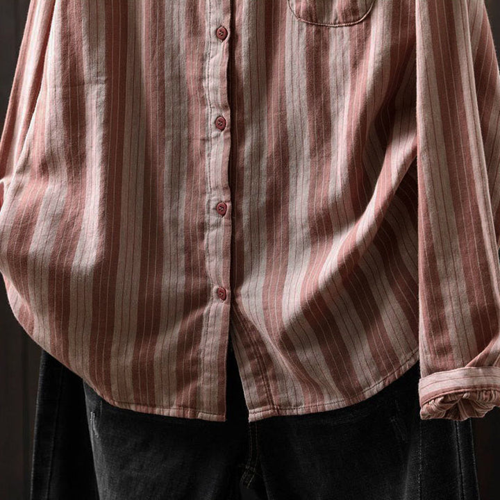 Camisa de algodón de manga larga con cuello alto y botones para mujer con Buddha Stones - image 21