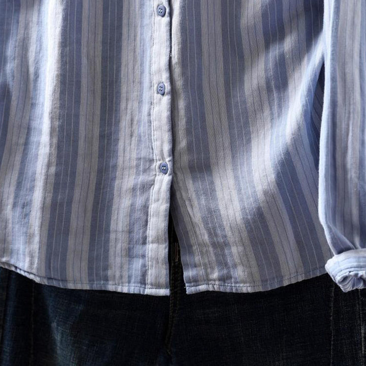 Camisa de algodón de manga larga con cuello alto y botones para mujer con Buddha Stones - image 8