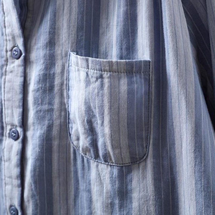 Camisa de algodón de manga larga con cuello alto y botones para mujer con Buddha Stones - image 6